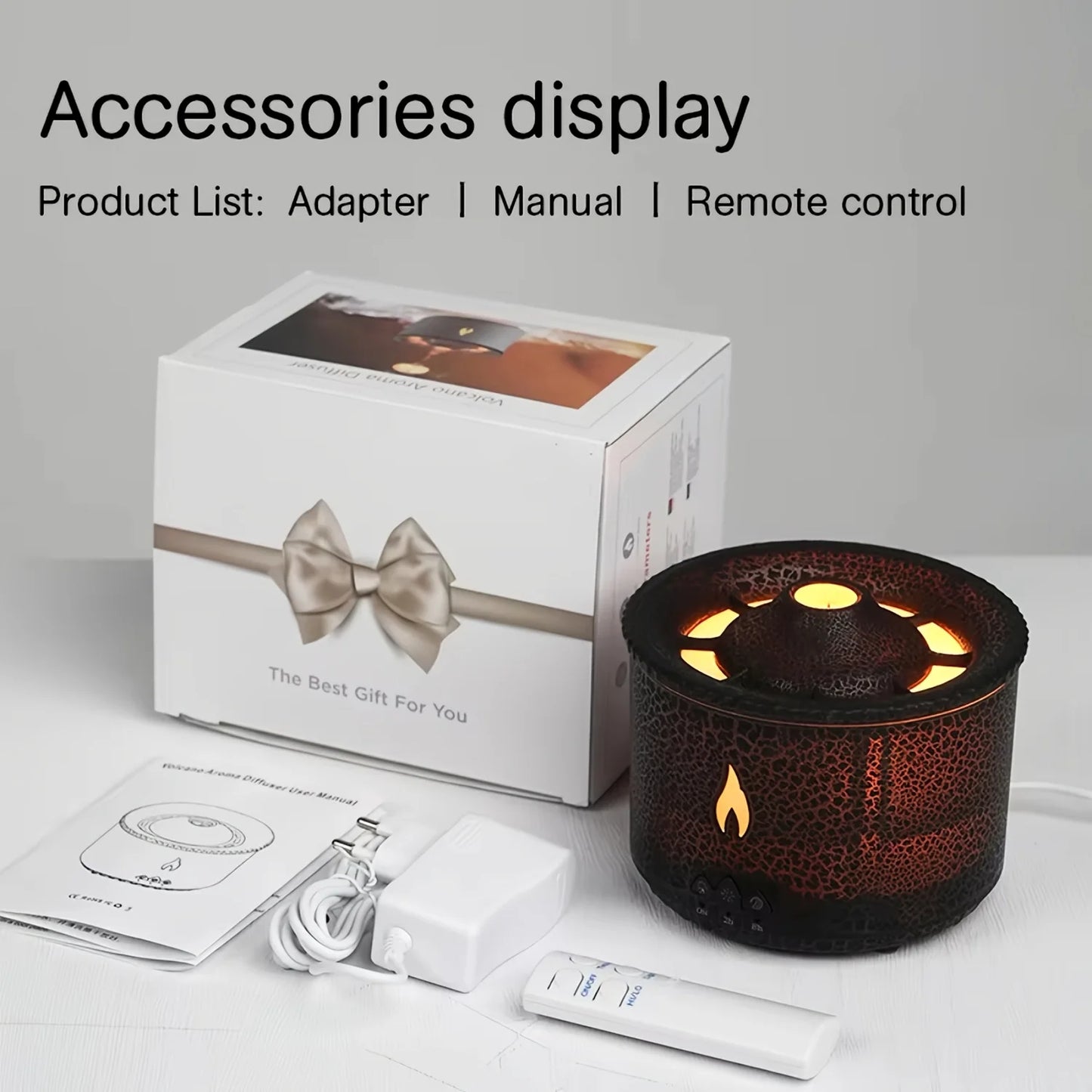 2025 Volcano Essential Oil Diffuser Black with Flame Humidifier