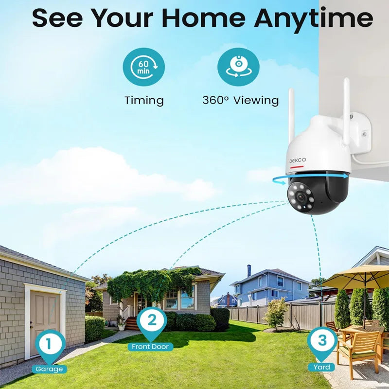 DEKCO PTZ 3MP WiFi Security Dome Camera Night Vision