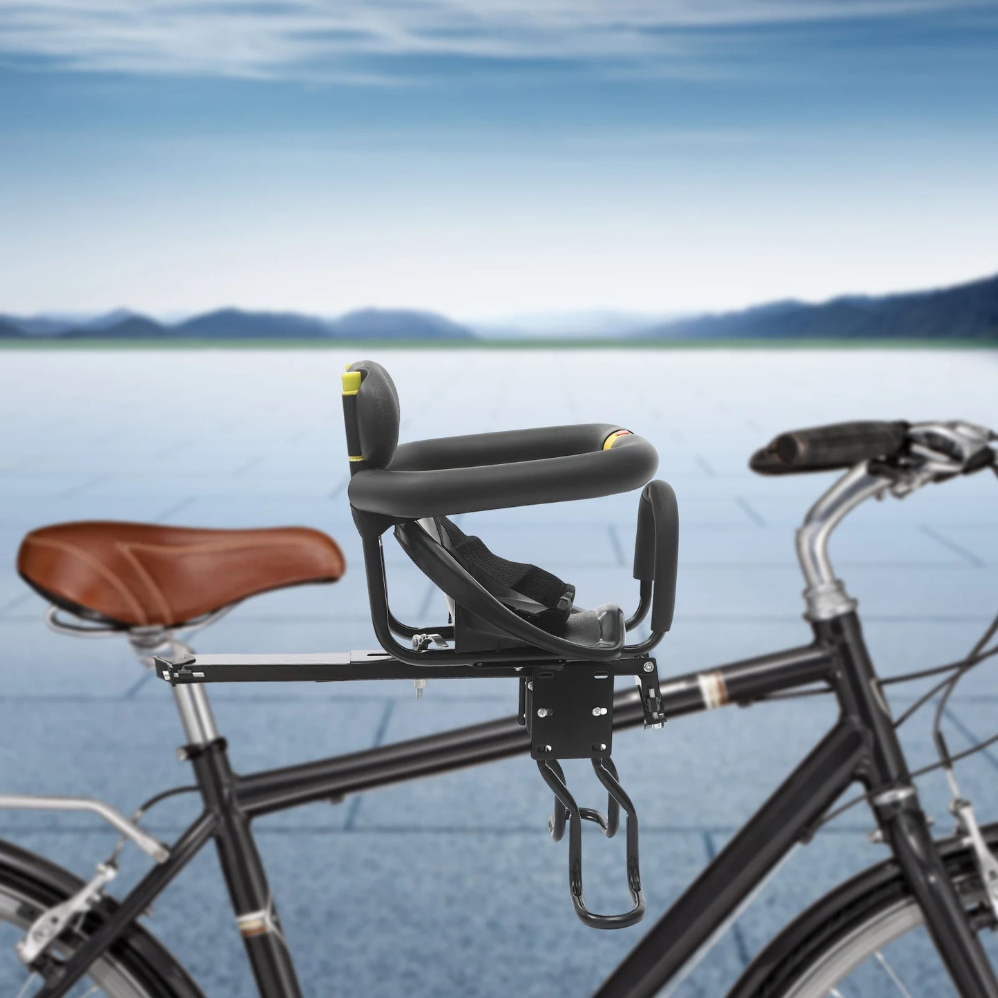 Black Child Bike Seat for Mountain Bikes Adjustable Safety Seat