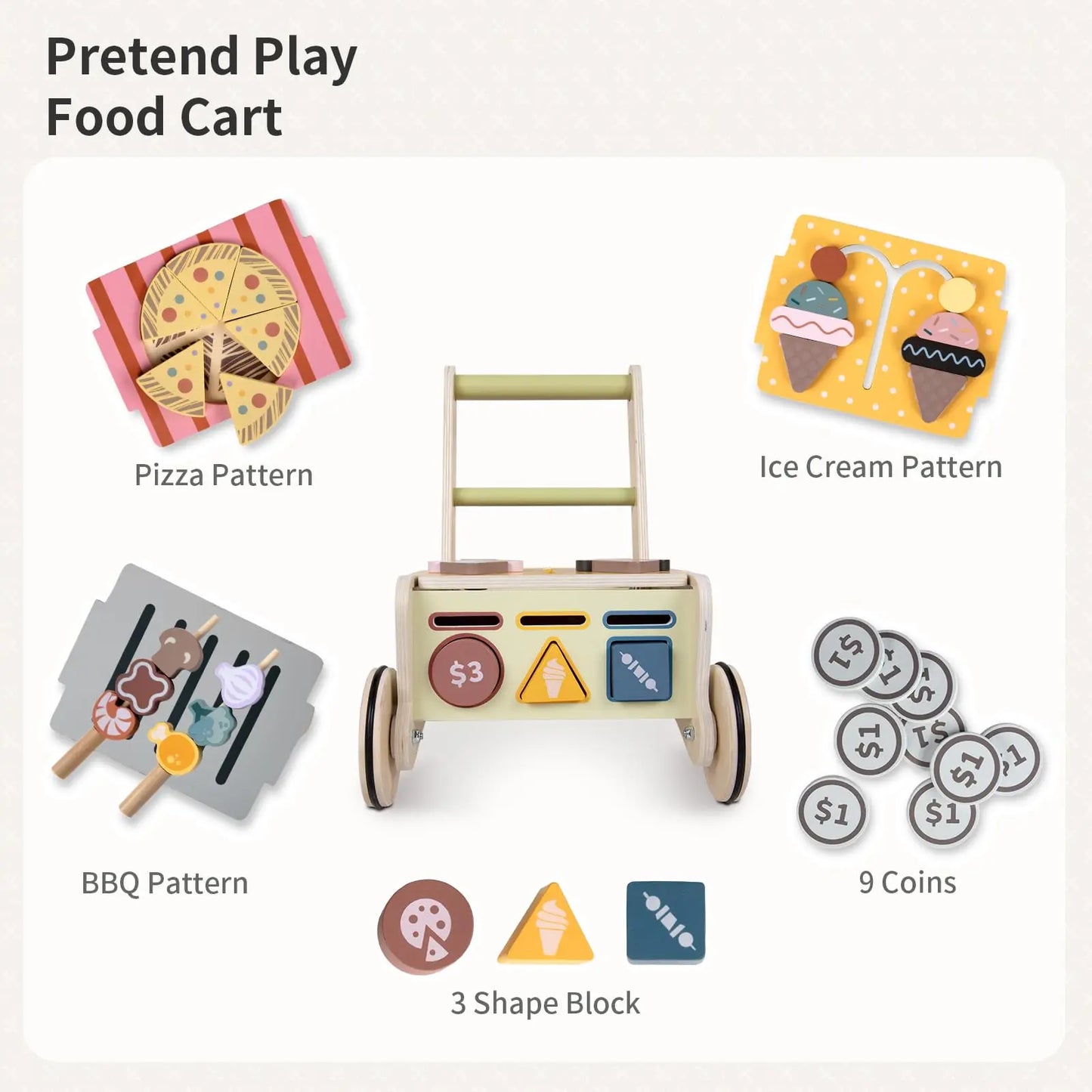 Wooden Baby Push Walker Kids Play Kitchen Activity Center