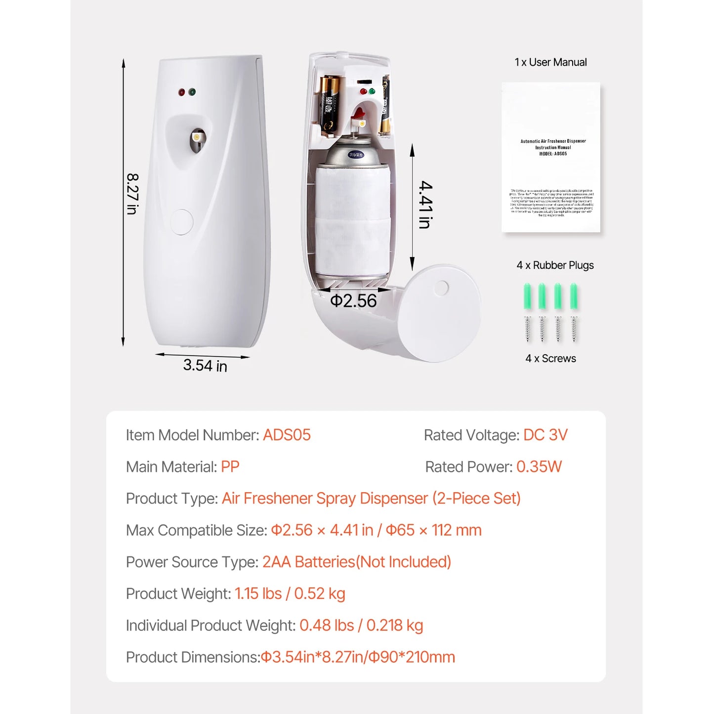 VEVOR Automatic Air Freshener Spray Dispenser 2/4-Pack Wall Mount