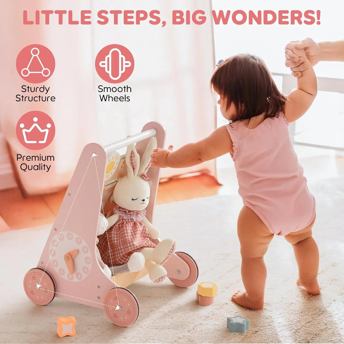Robotime Robud Wooden Baby Walker Montessori Push Toy 49x37cm