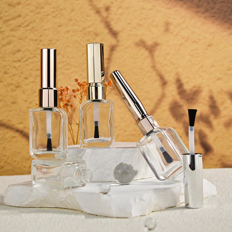 15ml Nail Polish Bottle Empty With Brush Gold Silver Lid