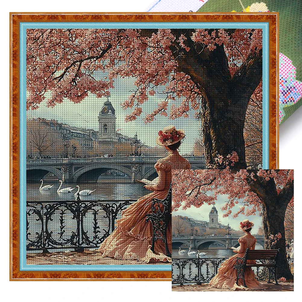 Full Embroidery Cotton 11CT Girl Cross Stitch 50x50 Cm