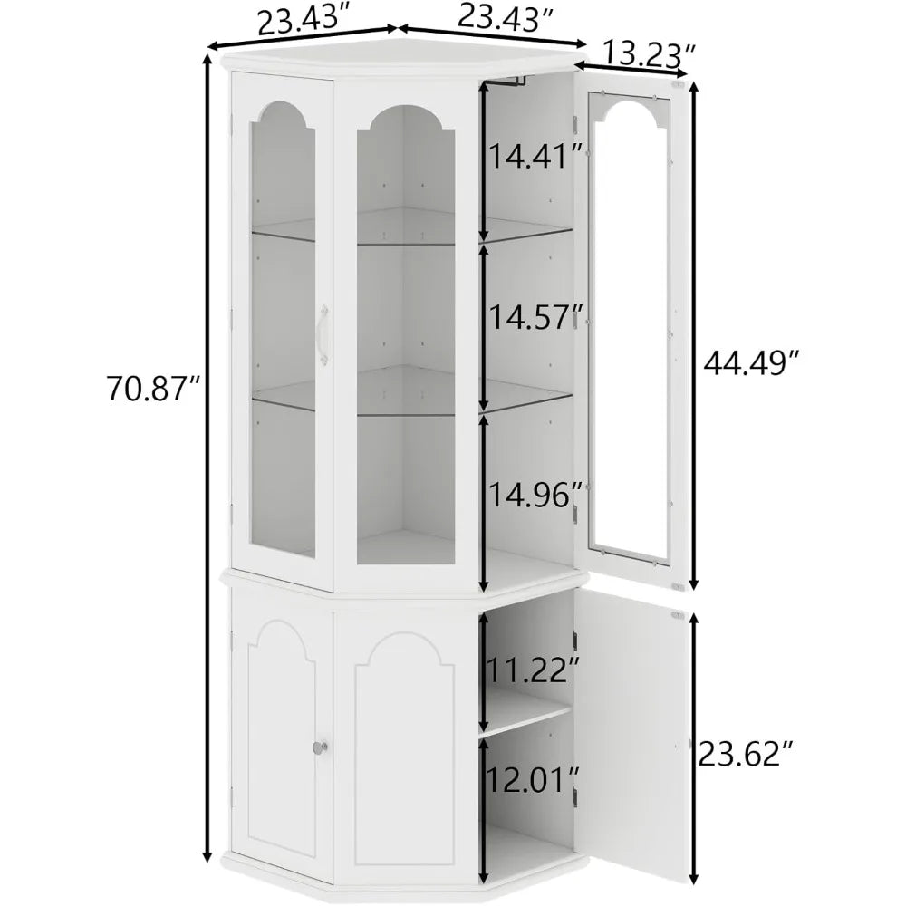 Corner Bar Cabinet With LED Lights Tempered Glass Door