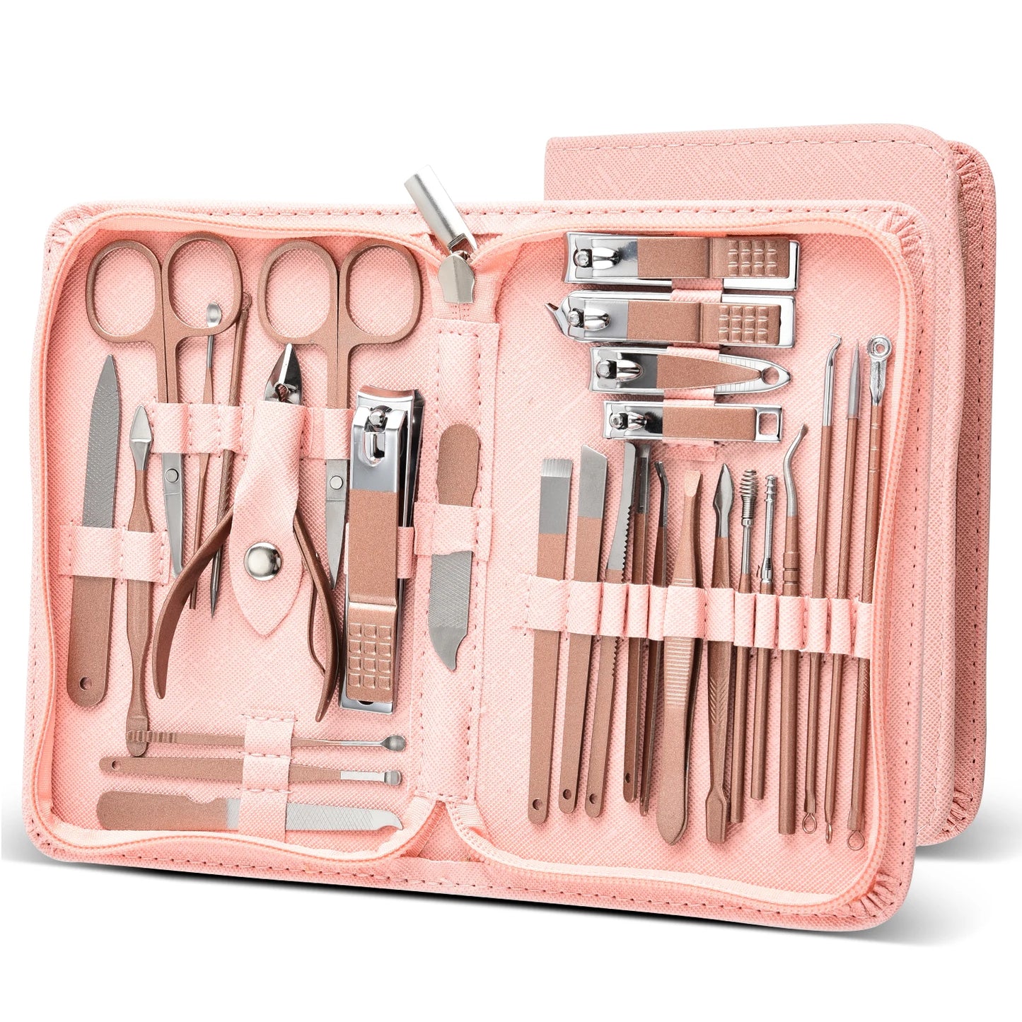 Purple Manicure Set Travel Kit Pink Case Stainless Steel