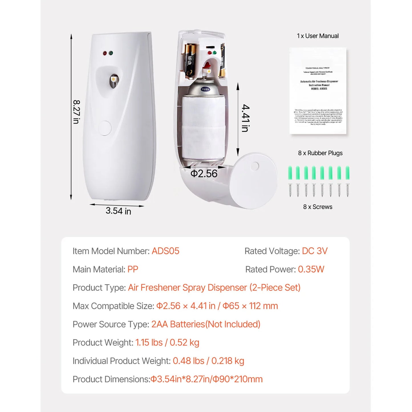 VEVOR Automatic Air Freshener Spray Dispenser 2/4-Pack Wall Mount