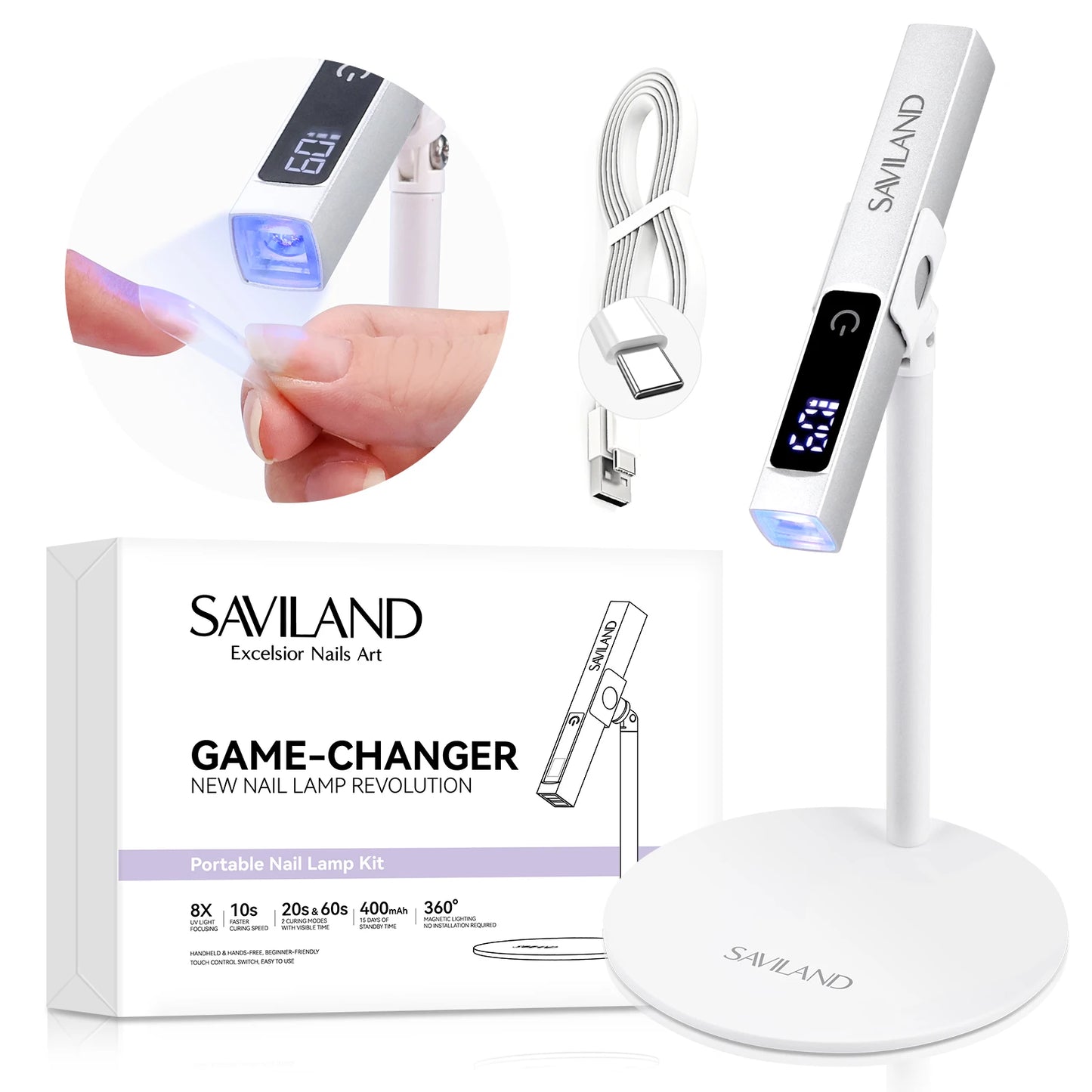 Saviland Rechargeable UV LED Nail Lamp With Magnetic Stand