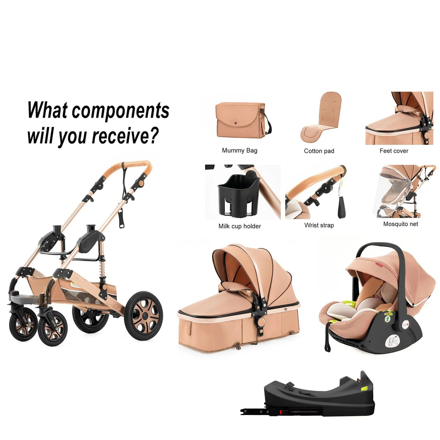 3 in 1 Baby Stroller Travel System with Isofix Base and Foldable