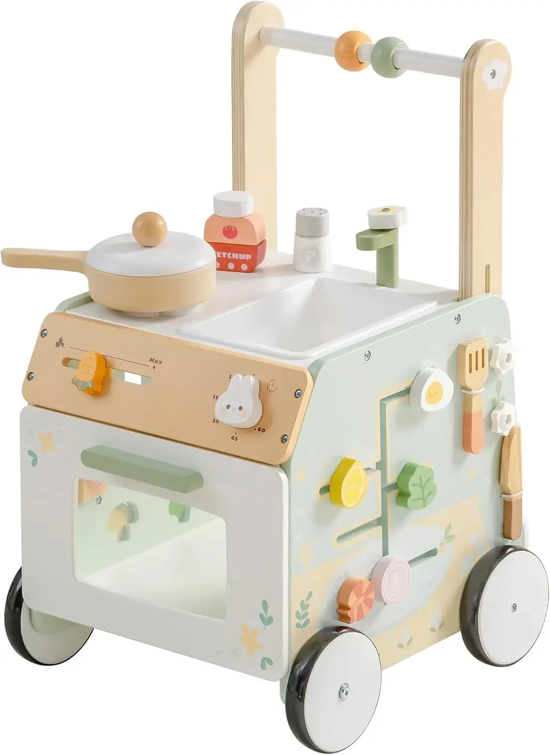 Robud Adjustable Height Wooden Baby Walker Push Toy for Kids