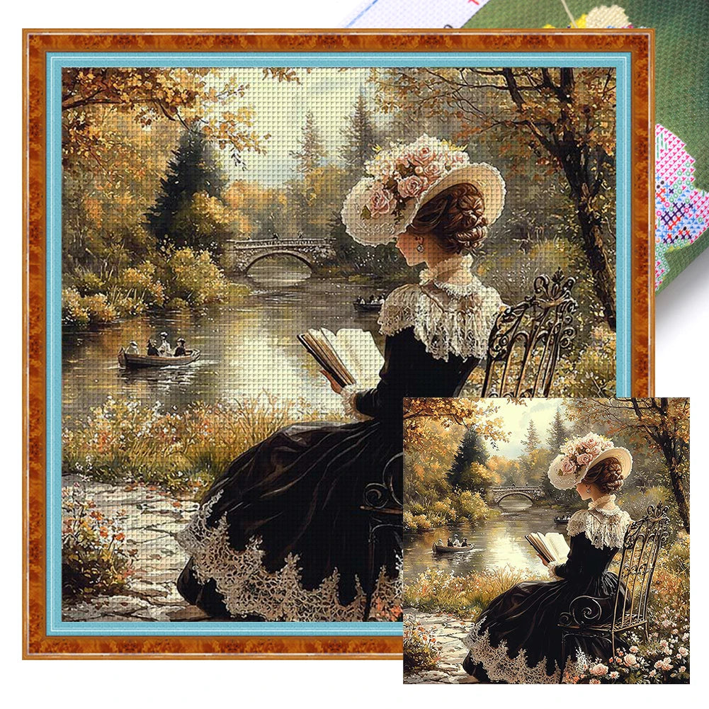 Full Embroidery Cotton 11CT Girl Cross Stitch 50x50 Cm