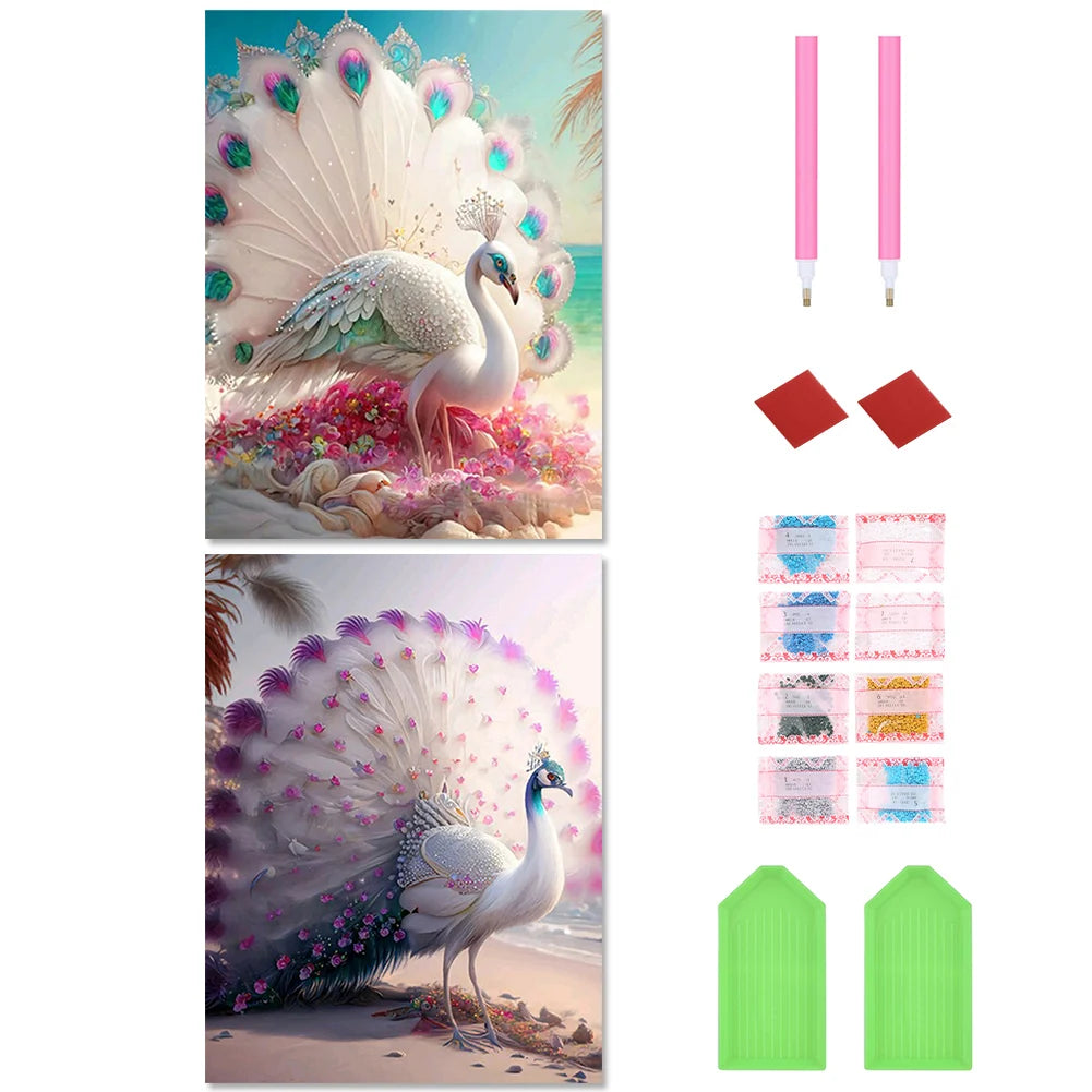 2pcs 5D DIY Full Round Drill Diamond Painting Ornate Peacock Kit Home Decor New Year Gift