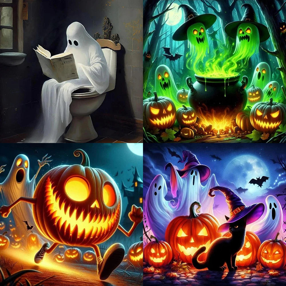 5D DIY Halloween Ghost Diamond Painting Cross Stitch Kit Scary Pumpkin Mosaic Embroidery Art Crafts Home Decor