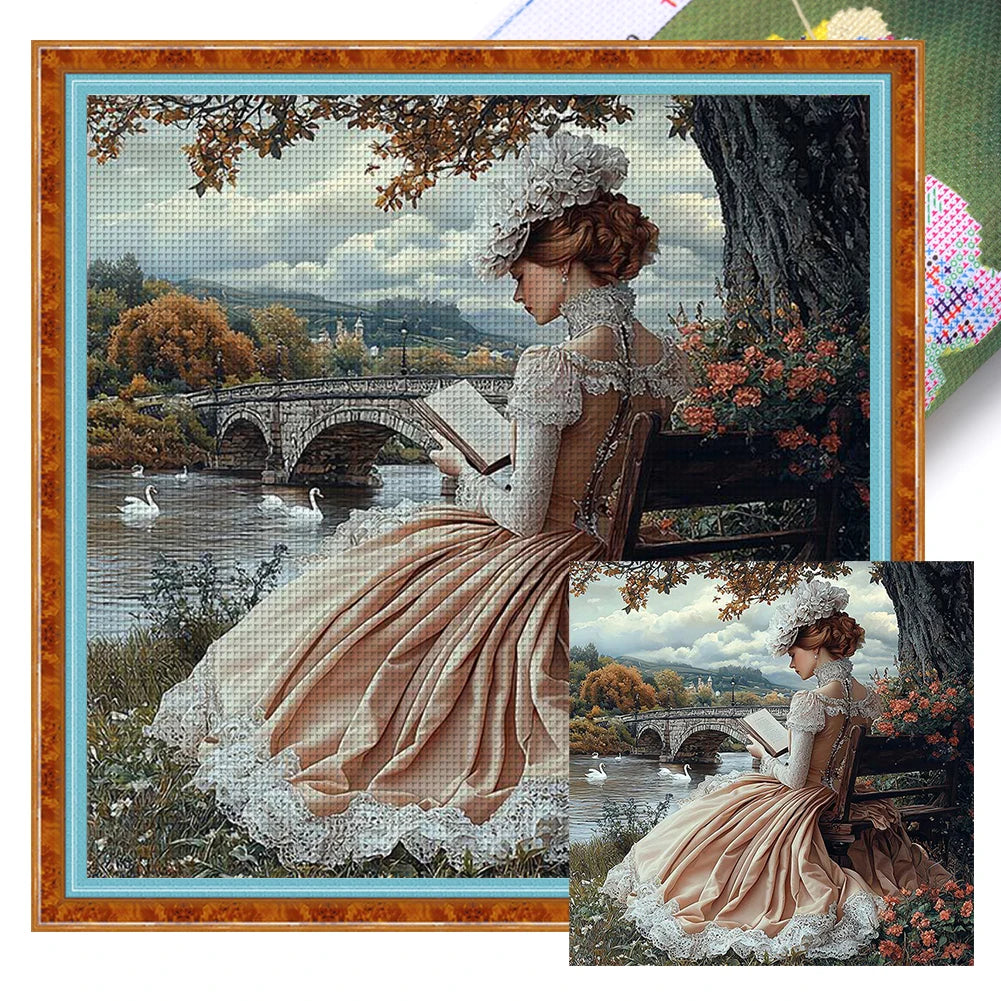 Full Embroidery Cotton 11CT Girl Cross Stitch 50x50 Cm