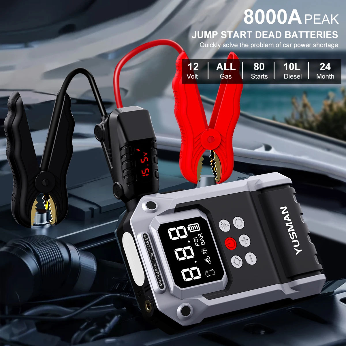 4 In 1 Jumpstart With Air Pump 8000A 150 PSI Tire Inflator