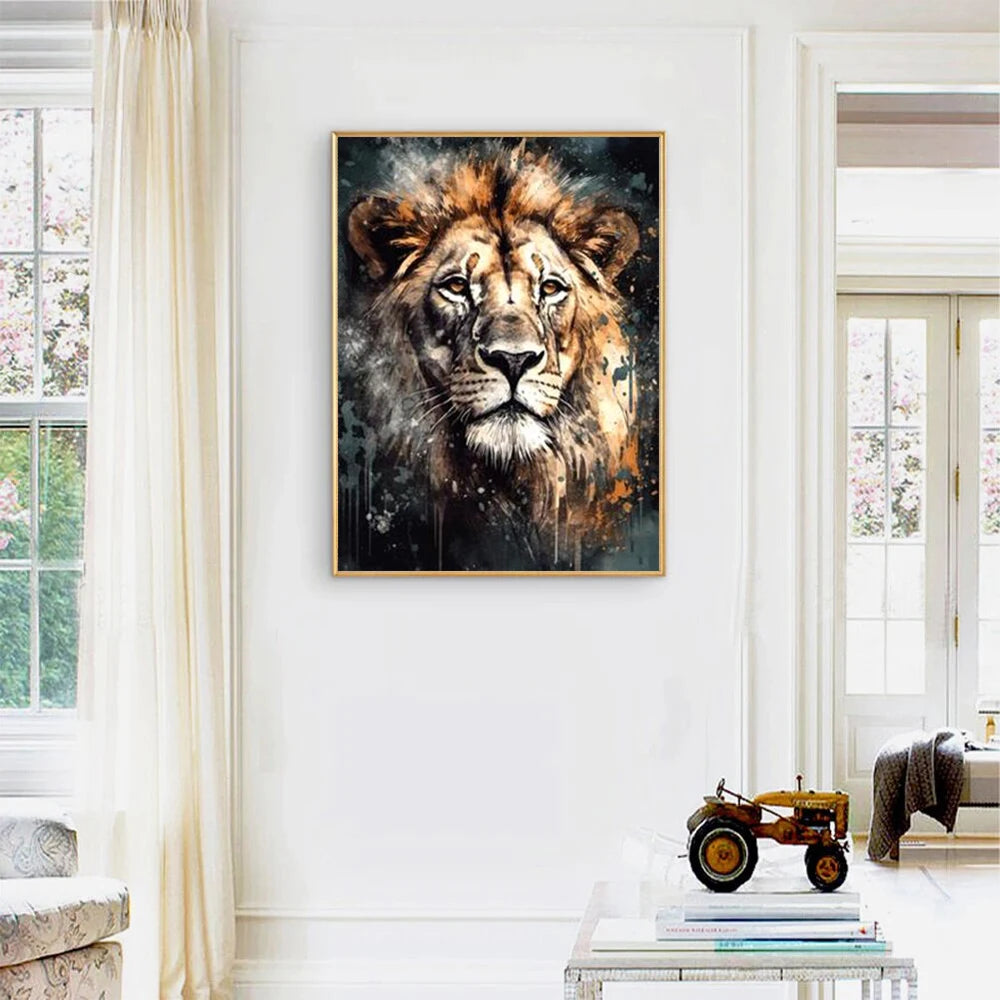 2Pcs Set Lion Face Watercolor Diamond Painting Adult Animal Art Mosaic Cross Stitch Kit Rhinestone DIY Home Decor