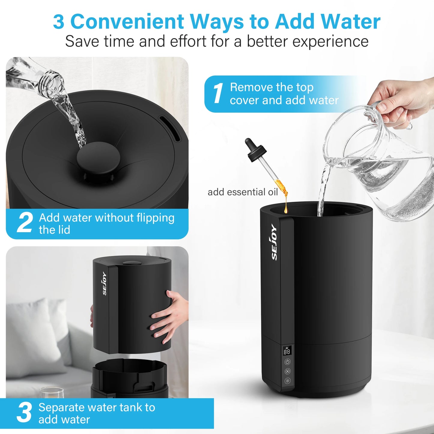 Sejoy 4L Large Capacity Air Humidifier with Aroma Diffuser