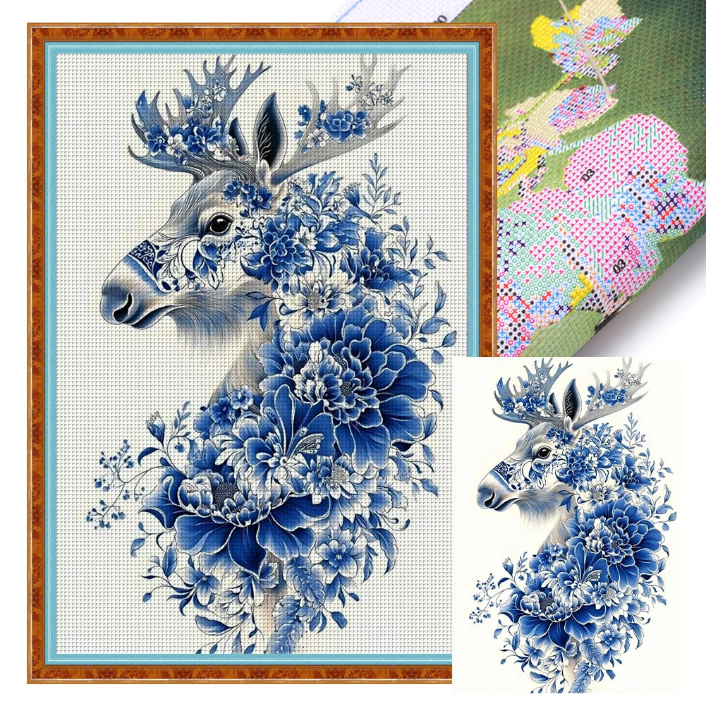 Full Embroidery Eco Cotton Thread 11CT Printed Porcelain Cross Stitch Kit Art
