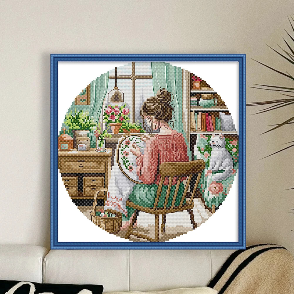 Partial Embroidery Eco Cotton 14CT Figure Cross Stitch Kit