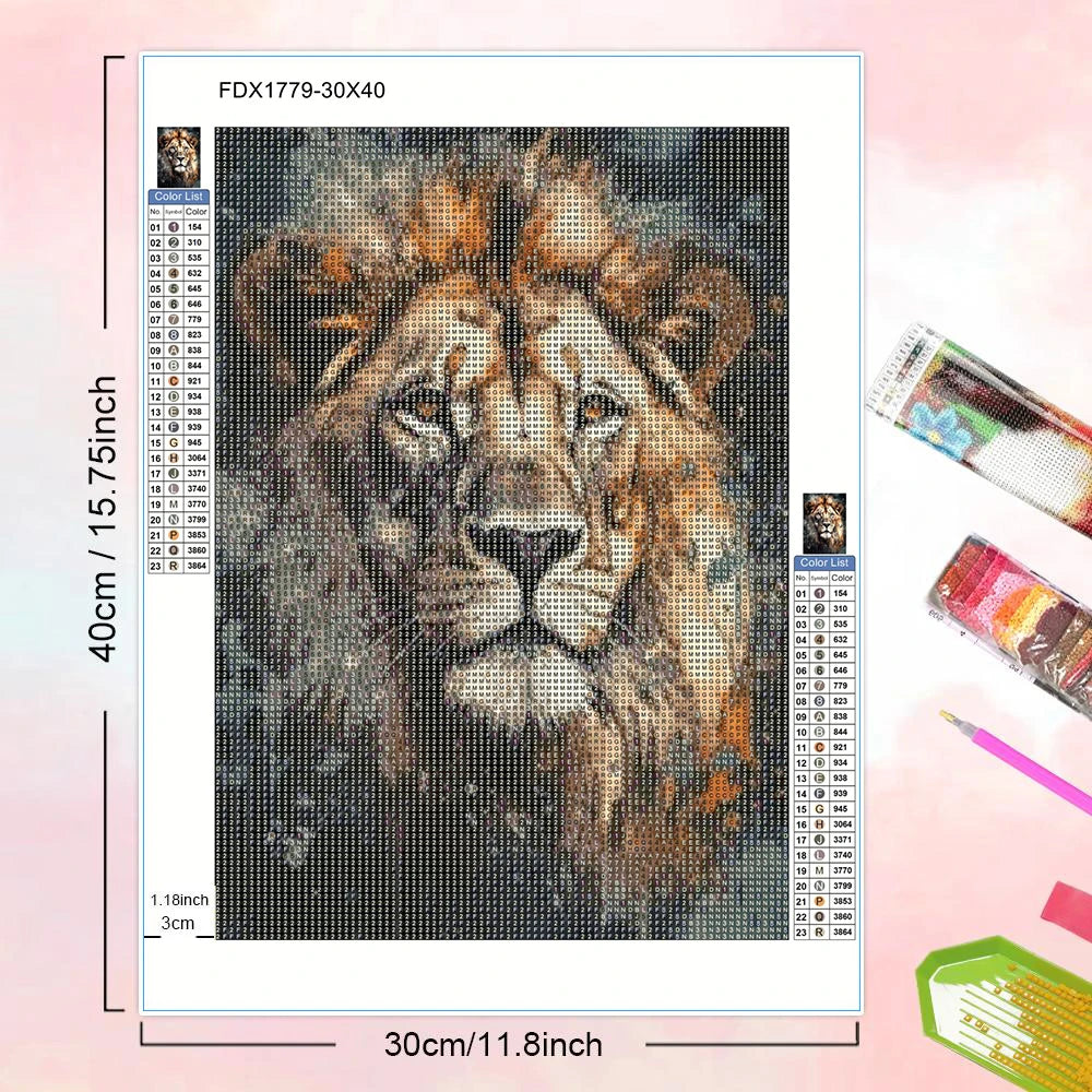 2Pcs Set Lion Face Watercolor Diamond Painting Adult Animal Art Mosaic Cross Stitch Kit Rhinestone DIY Home Decor
