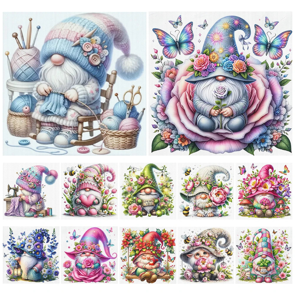 Embroidery Eco Cotton 11CT Printed Gnome Cross Stitch Kit