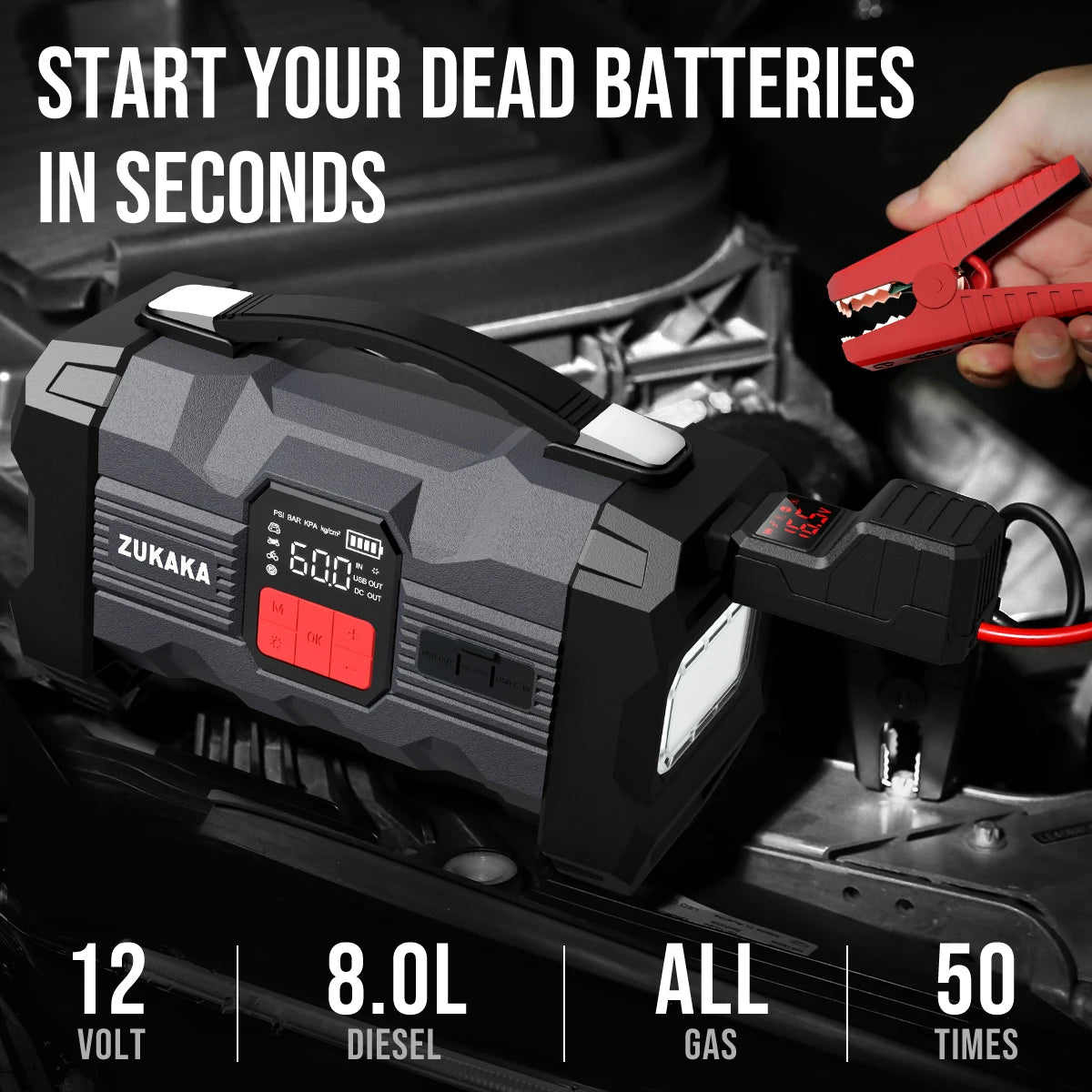Car Jump Starter With 150 Psi Air Compressor 26800mAh 4000A