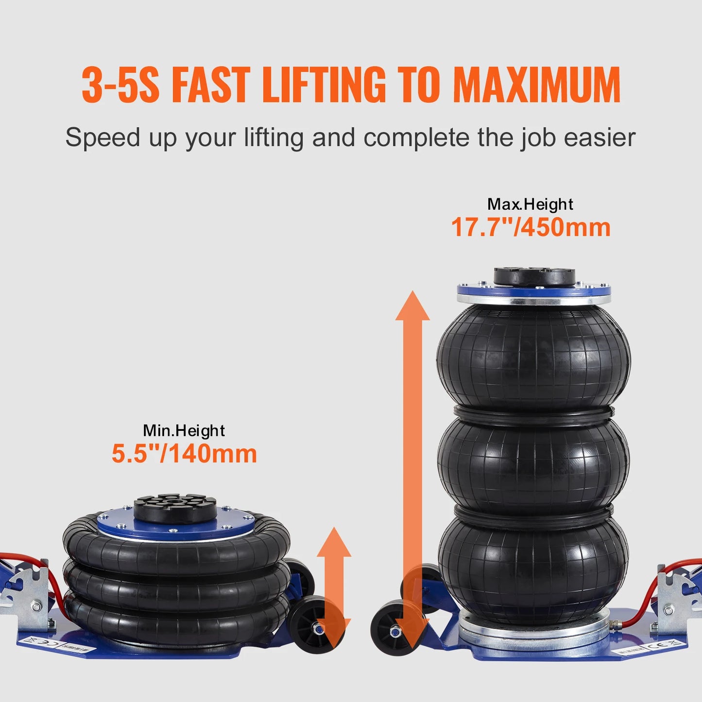 SucceBuy Pneumatic Car Jack 3 Ton 5 Ton Triple Bag Lift