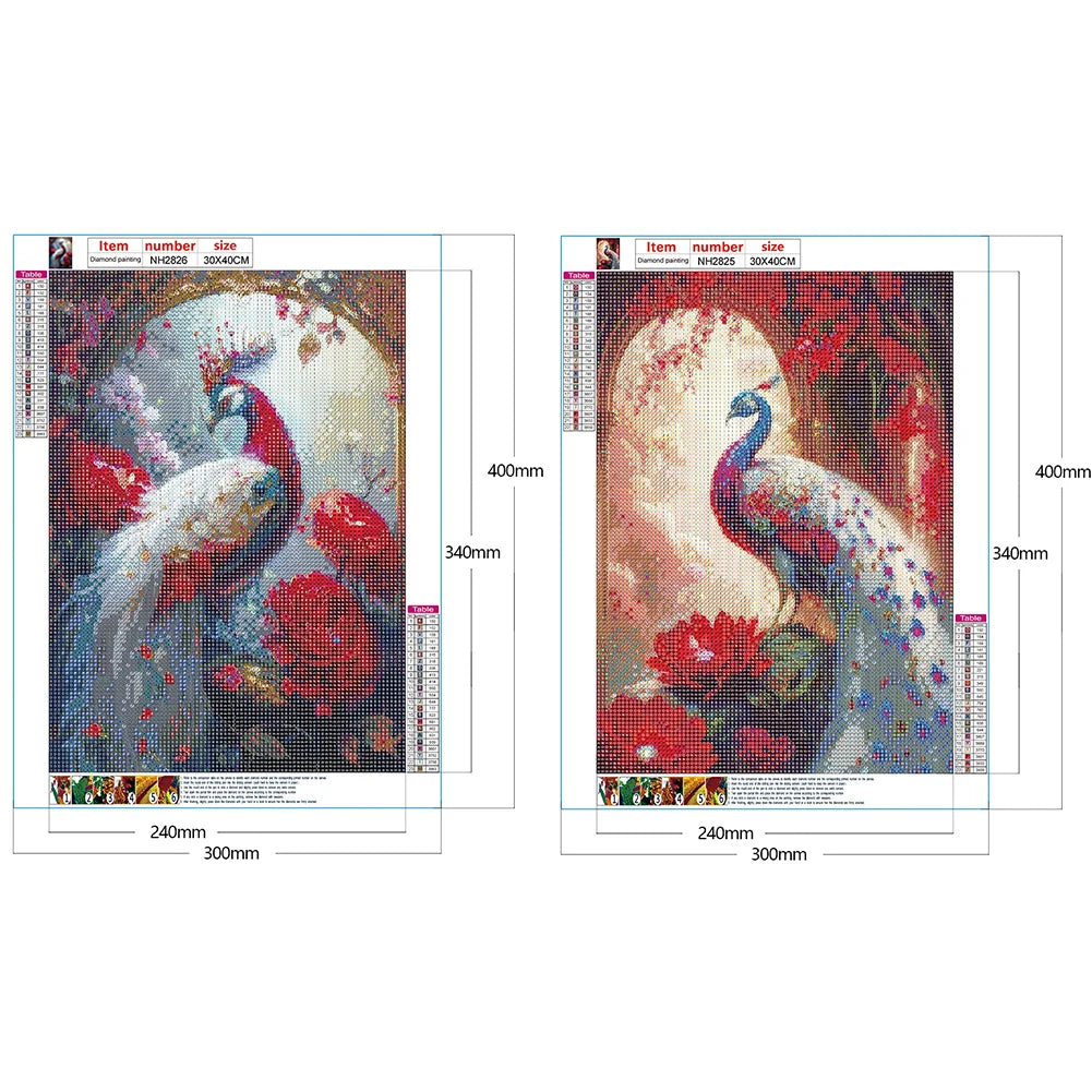 2pcs 5D DIY Full Round Drill Diamond Painting Ornate Peacock Kit Home Decor New Year Gift