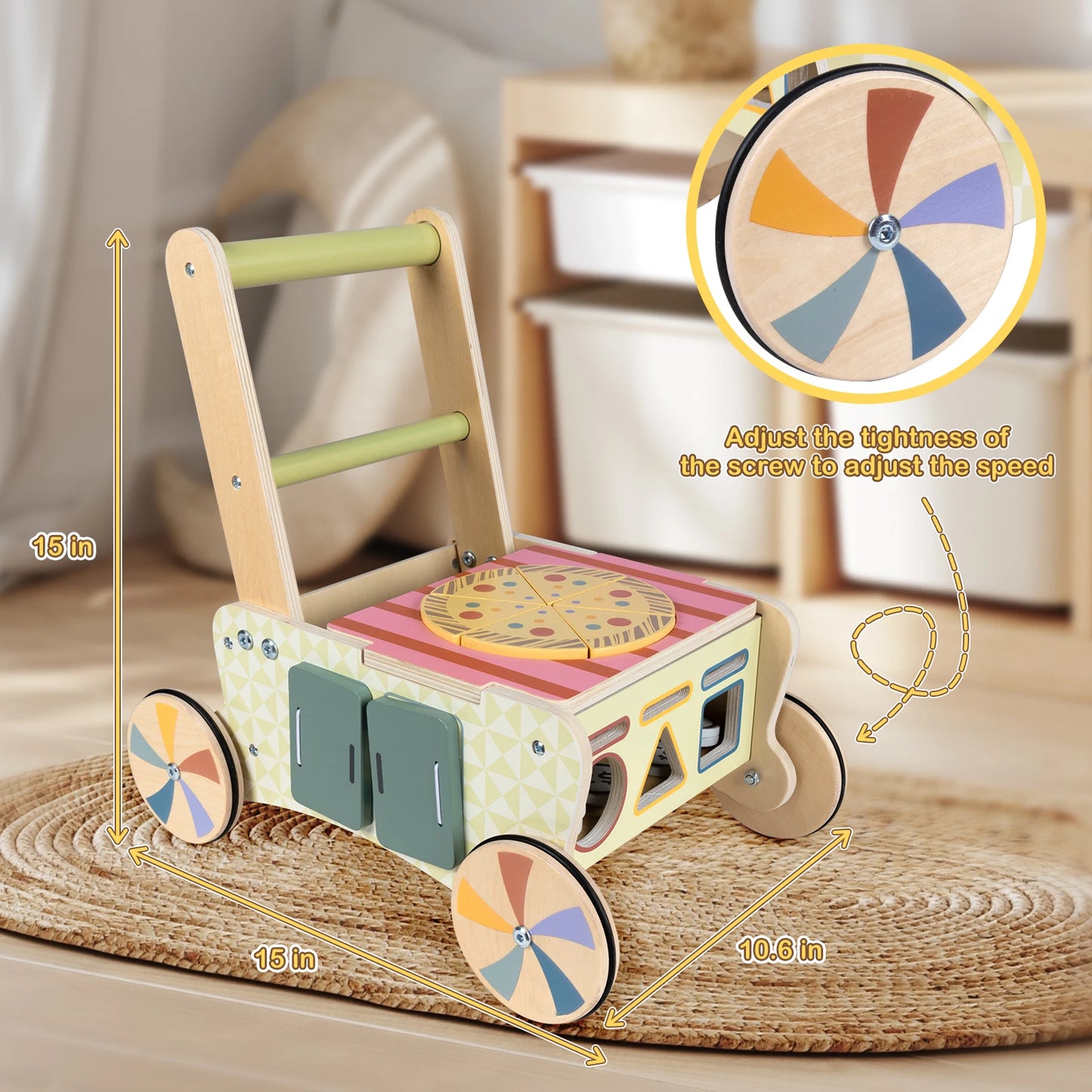 Wooden Baby Push Walker Kids Play Kitchen Activity Center