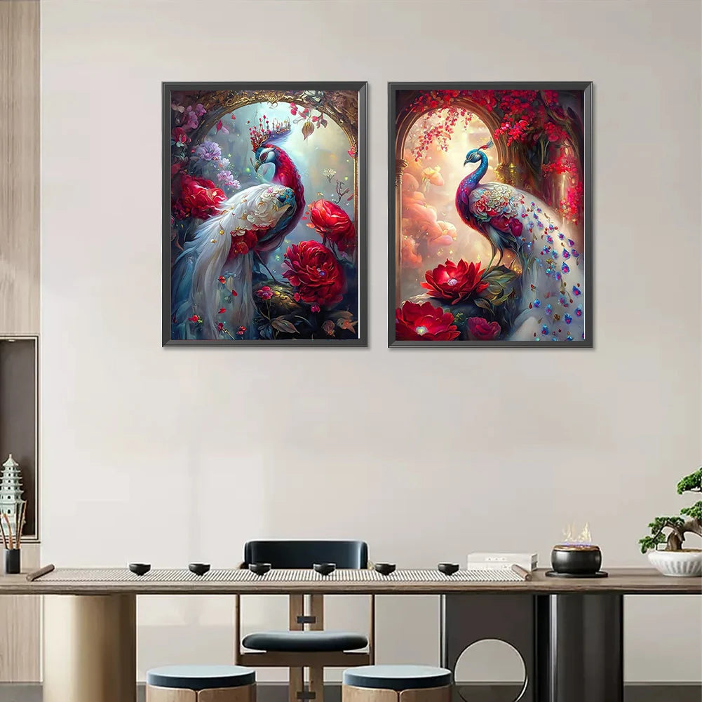 2pcs 5D DIY Full Round Drill Diamond Painting Ornate Peacock Kit Home Decor New Year Gift