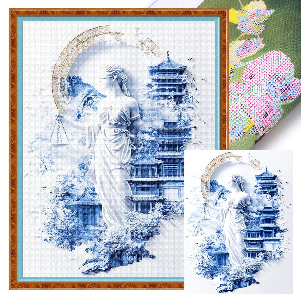 Full Embroidery Eco Cotton Thread 11CT Printed Porcelain Cross Stitch Kit Art