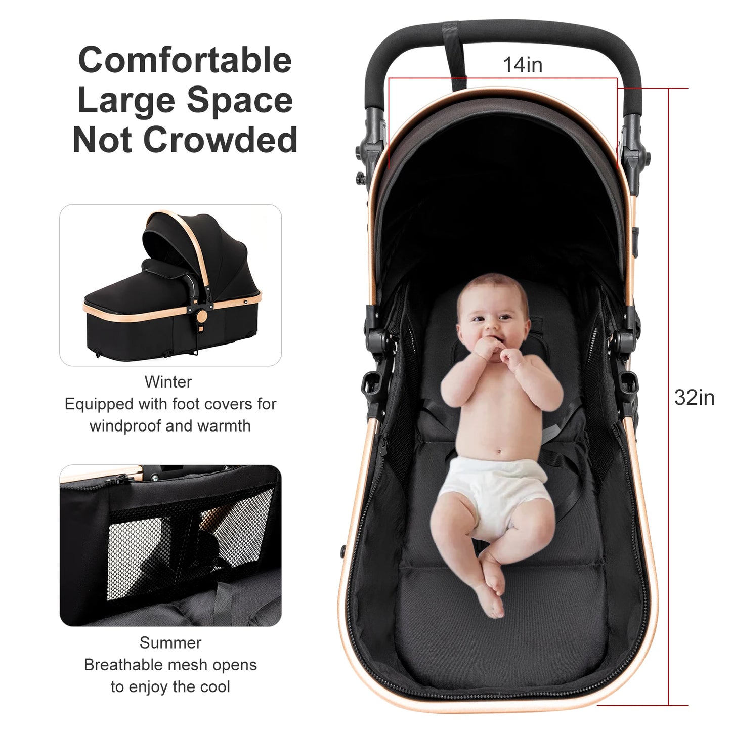 Lightweight 3 in 1 Baby Stroller Folding Cart with Safety Seat