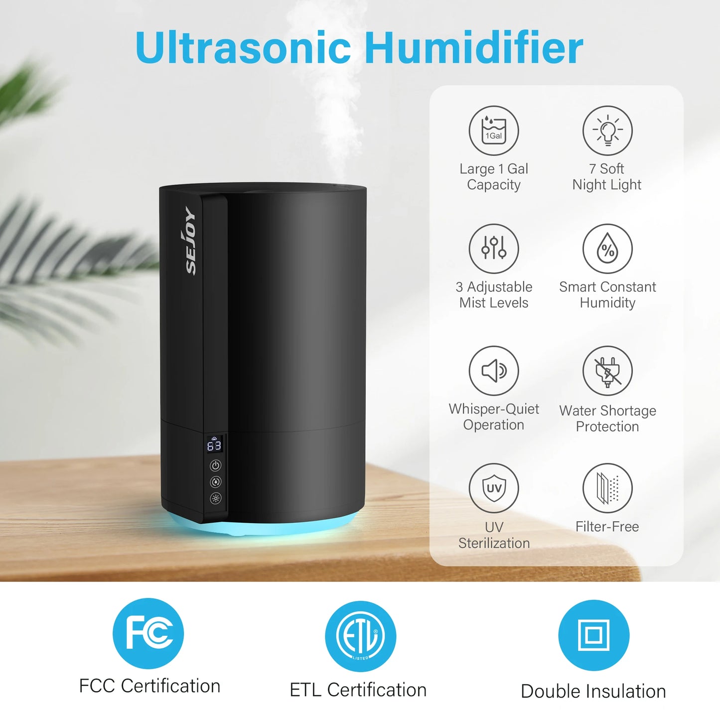Sejoy 4L Large Capacity Air Humidifier with Aroma Diffuser