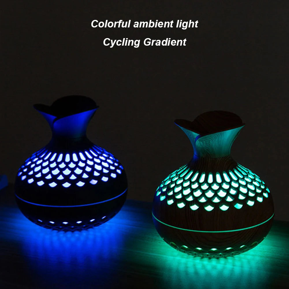 300ML Wood Grain Humidifier with Colorful Night Light USB
