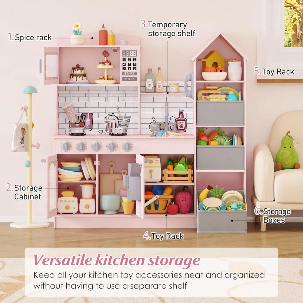 Wooden Play Kitchen For Kids With Realistic Appliances