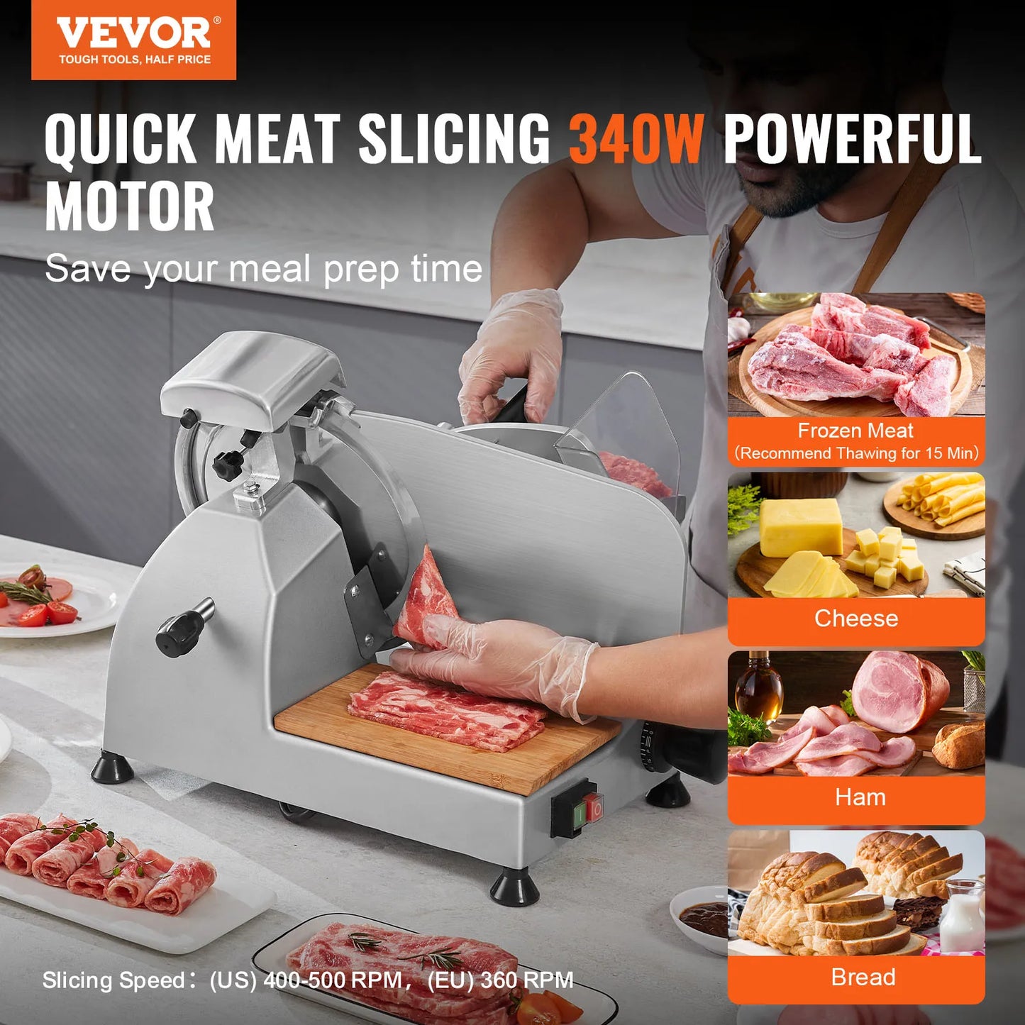 VEVOR 340W Meat Slicer Stainless Steel Sharpening Stone