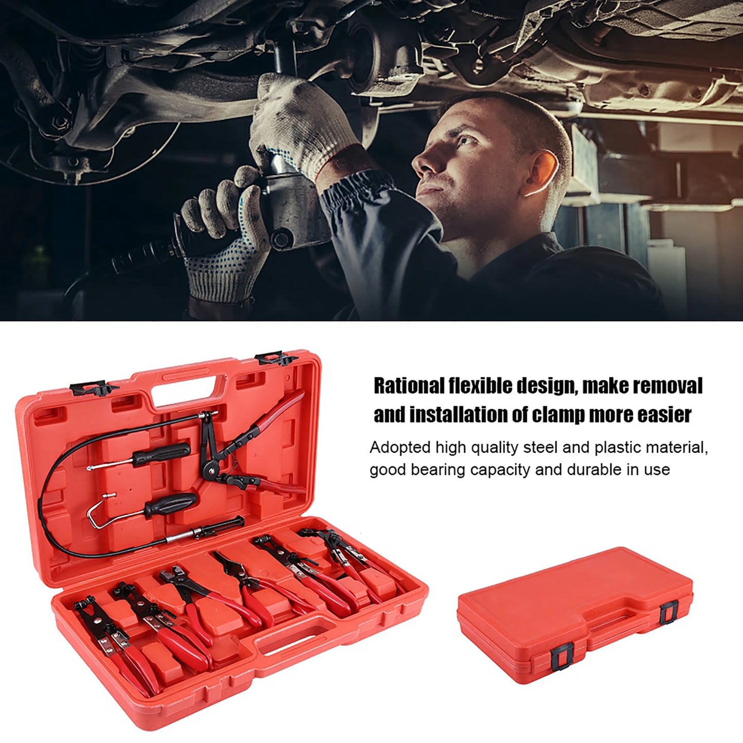 9Pc Flexible Hose Clamp Plier Set Swivel Jaw Tools Pro