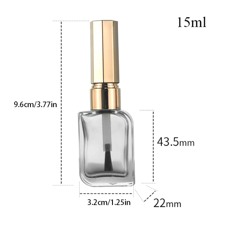 15ml Nail Polish Bottle Empty With Brush Gold Silver Lid