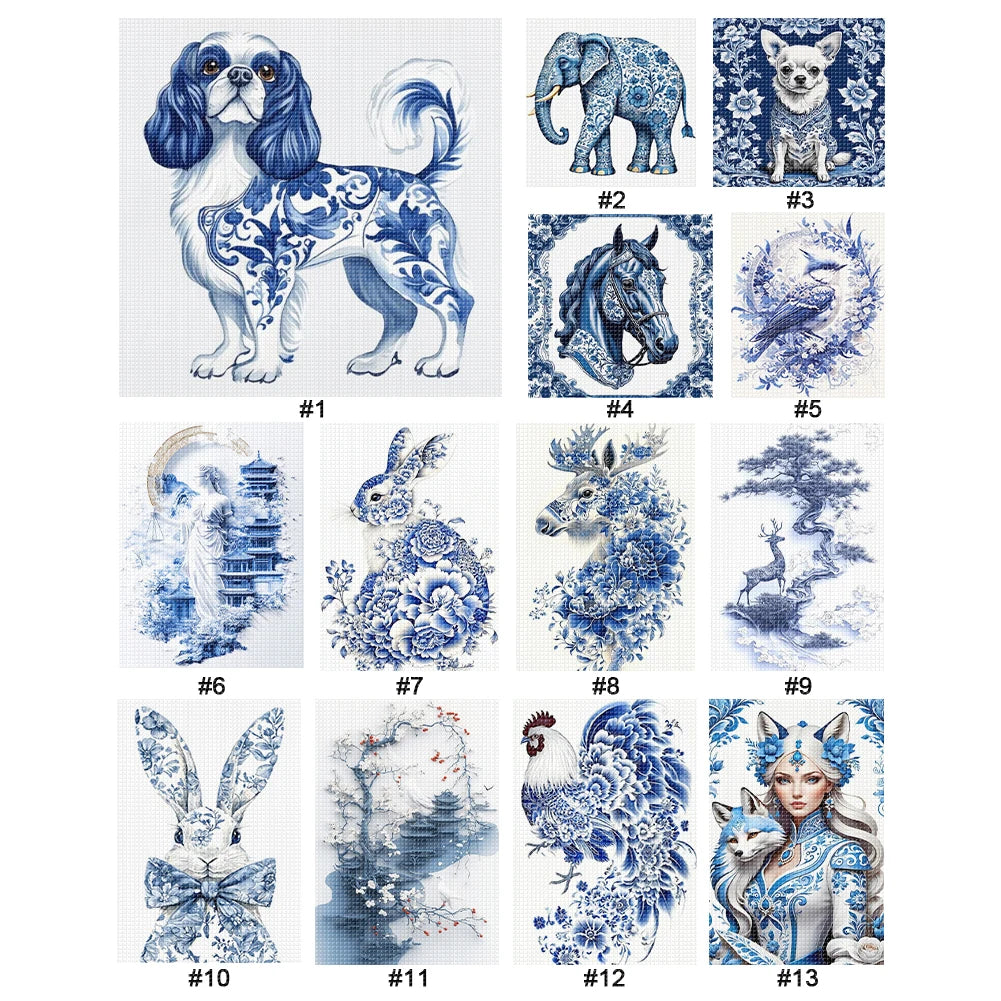 Full Embroidery Eco Cotton Thread 11CT Printed Porcelain Cross Stitch Kit Art