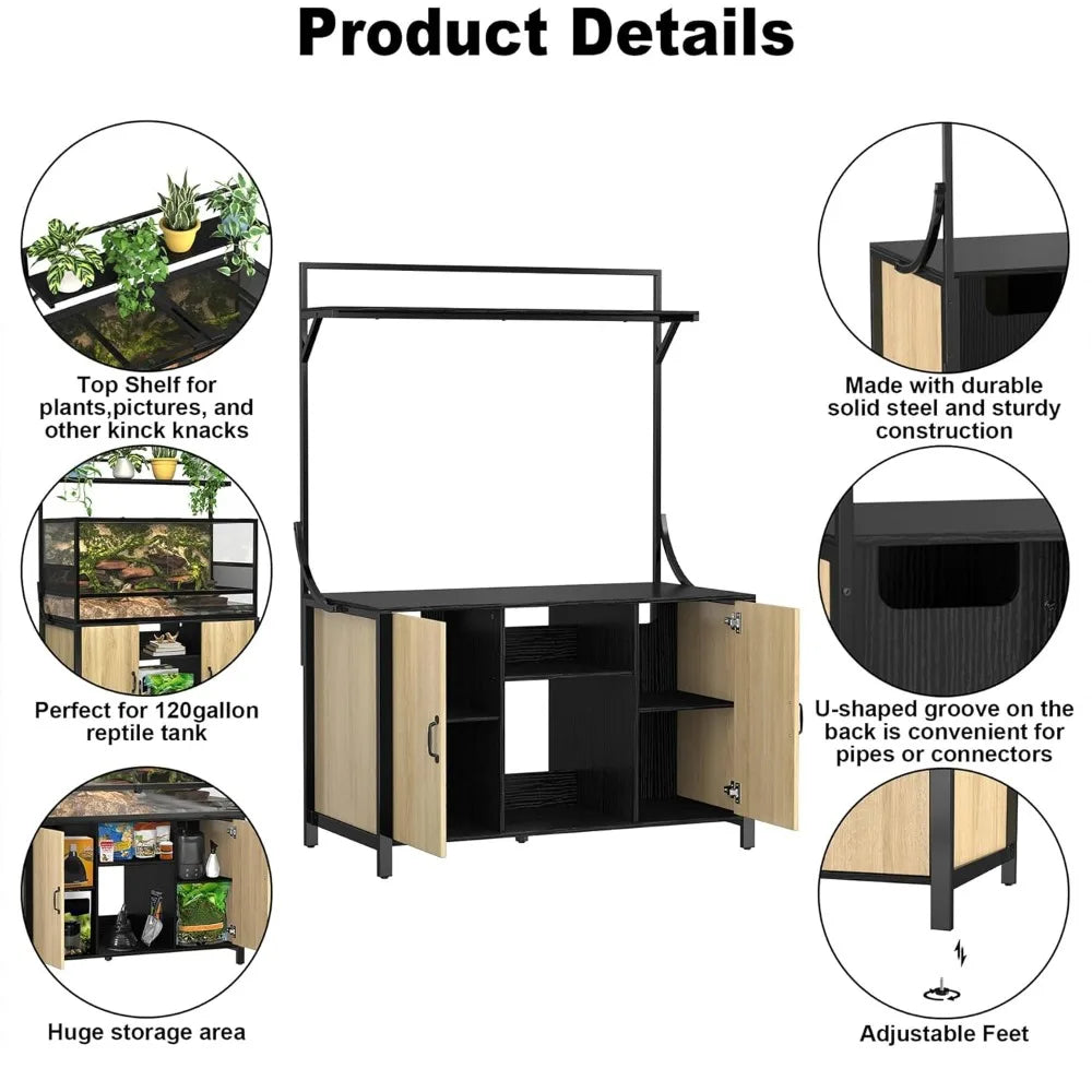 Reptile Tank Stand With Cabinet For Bearded Dragon 48x24