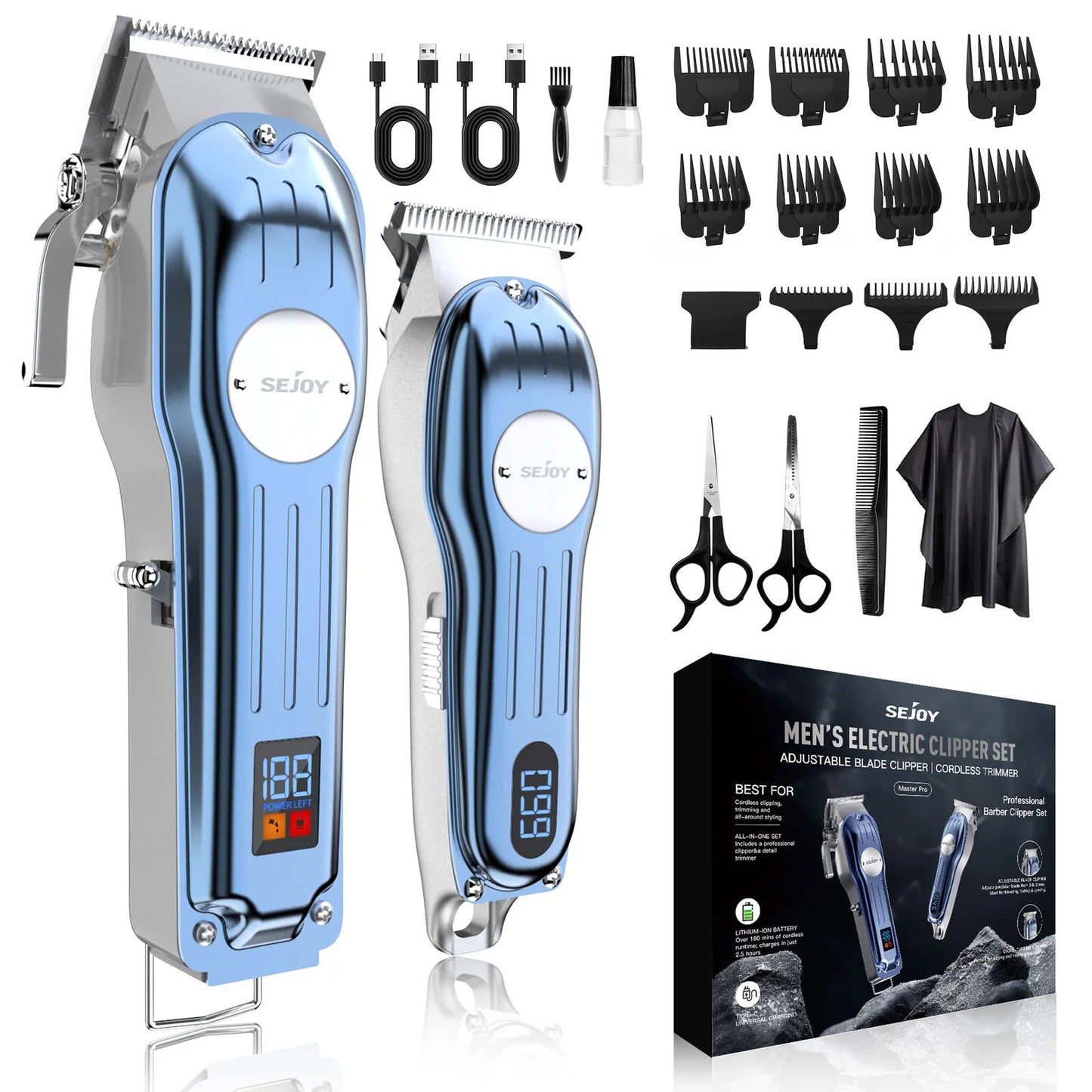 Sejoy Hair Clippers Kit With T Blade Trimmer LED Display