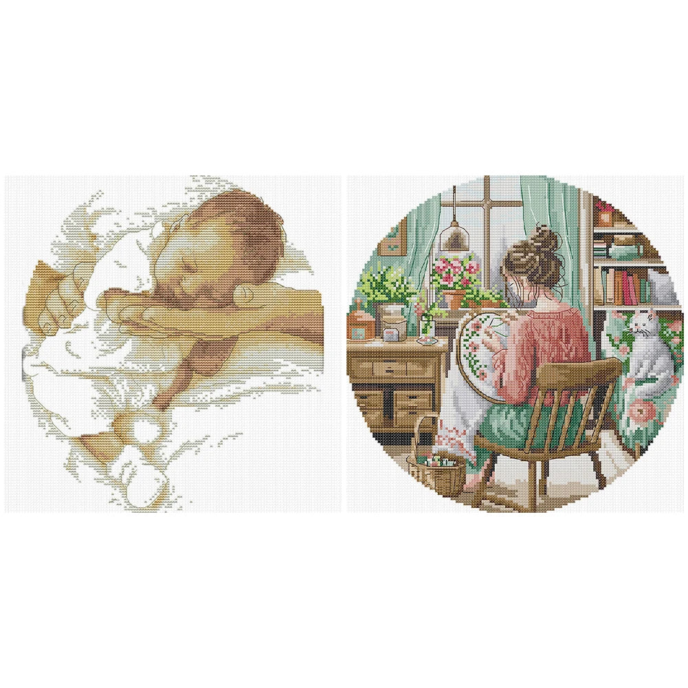 Partial Embroidery Eco Cotton 14CT Figure Cross Stitch Kit