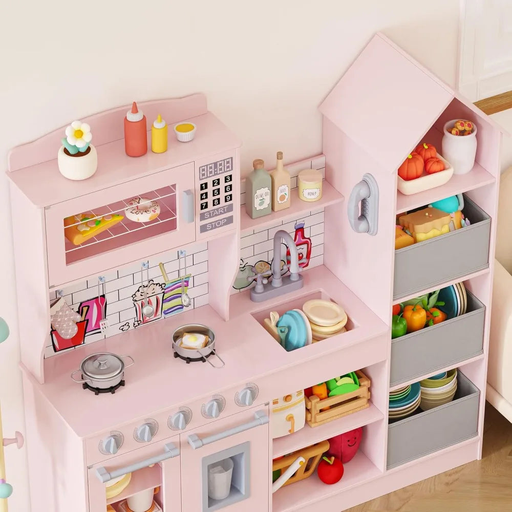 Wooden Play Kitchen For Kids With Realistic Appliances
