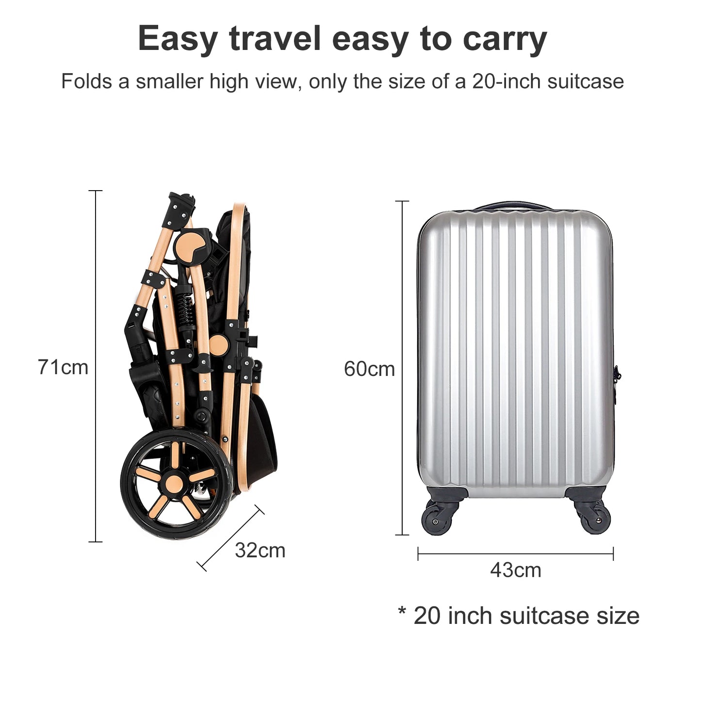 Lightweight 3 in 1 Baby Stroller Folding Cart with Safety Seat