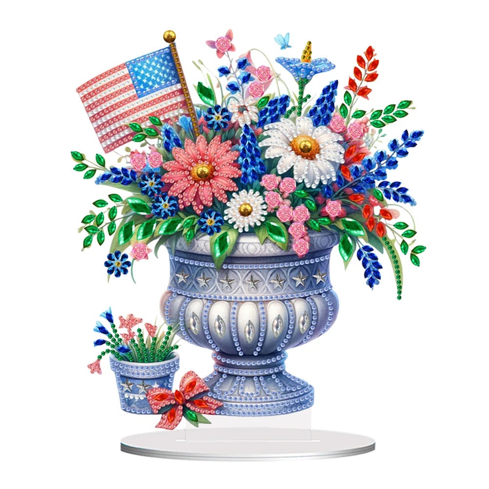 American Flag Diamond Painting Tabletop Ornaments Kit Flower Vase Single Side for Adults Beginners