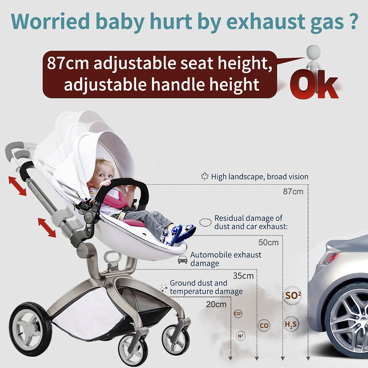 Hot Mom F22 3in1 Baby Stroller Adjustable Seat Aluminum Frame