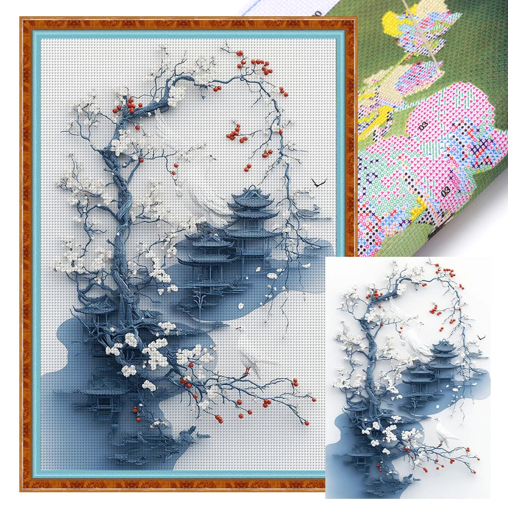 Full Embroidery Eco Cotton Thread 11CT Printed Porcelain Cross Stitch Kit Art
