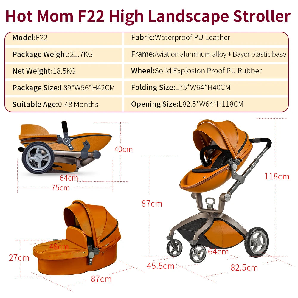 Hot Mom F22 3in1 Baby Stroller Adjustable Seat Aluminum Frame