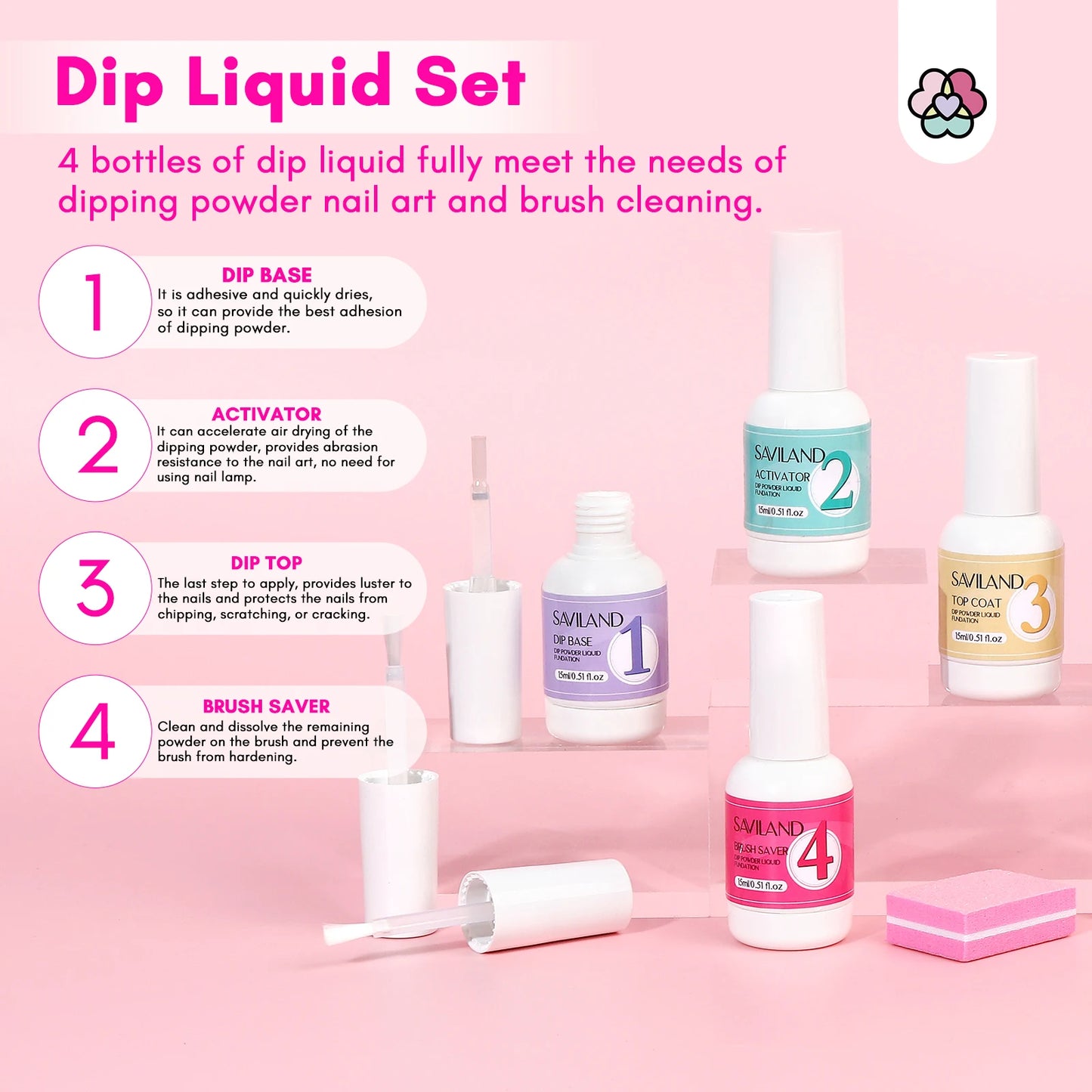 Saviland 30 Colors Dipping Powder With Base Top Coat Drill