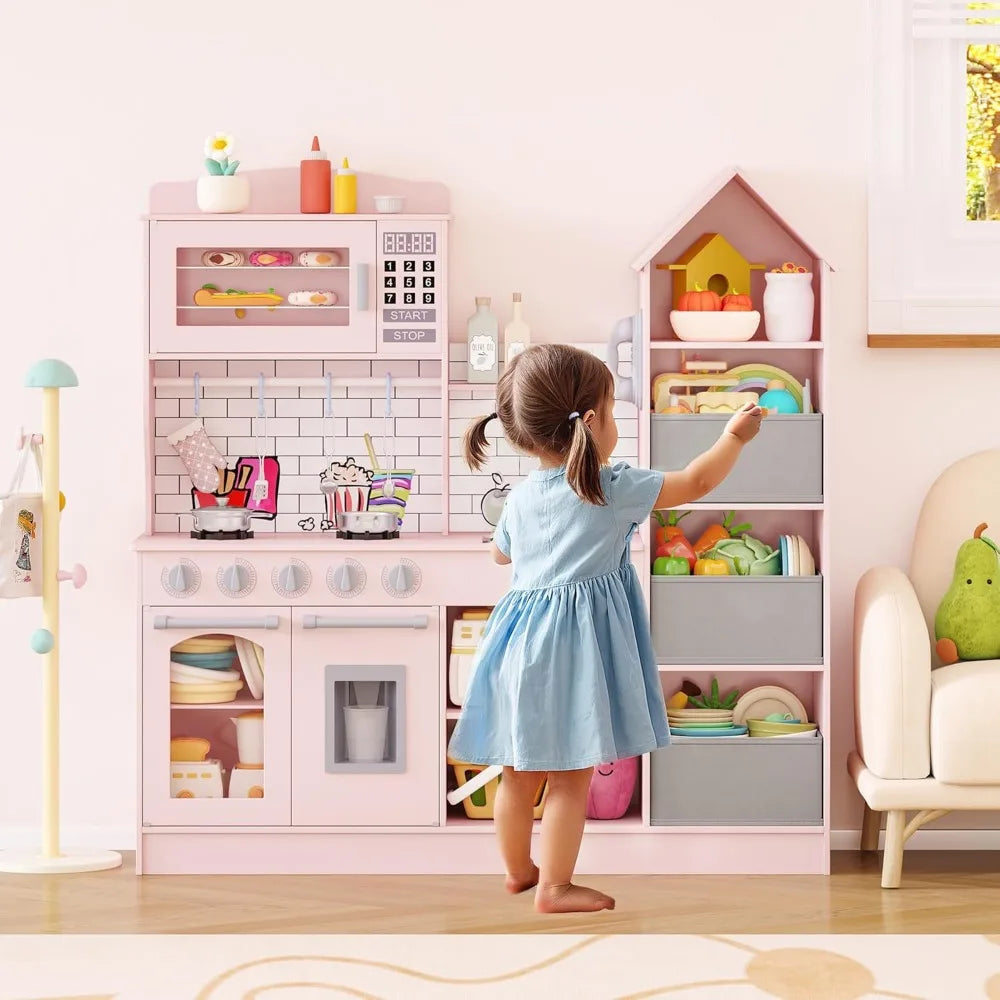 Wooden Play Kitchen For Kids With Realistic Appliances